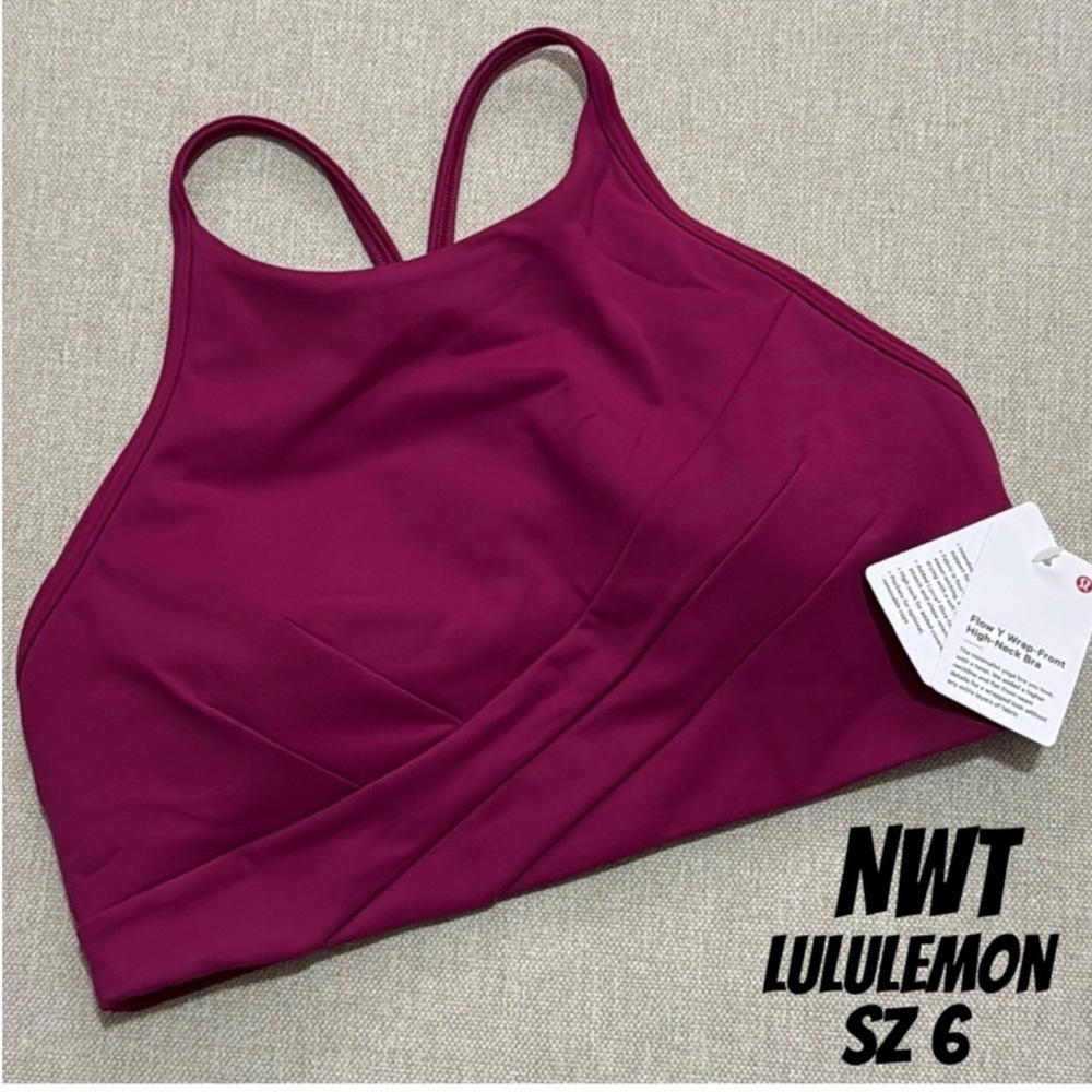 Flow Y Wrap Front High Neck Bra-Sz 6 Dark Pink
